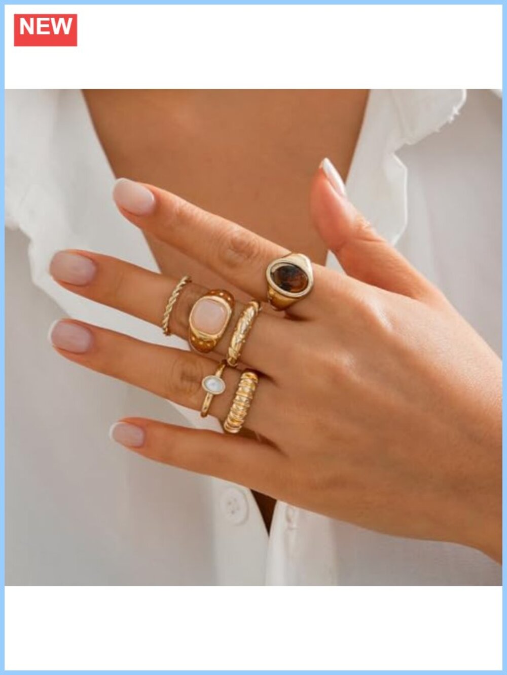 Chunky Adjustable Stackable Rings Set Statement Thick Ring - Picture 4 of 6